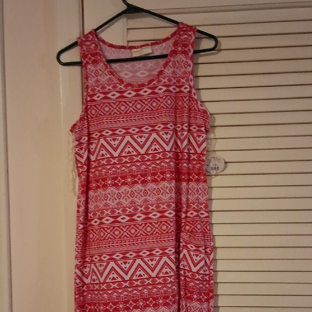 Women's Red Patterned Sleeveless Tank Dress
